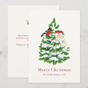 Tarjeta de Navidad con árbol de Navidad en acuarel