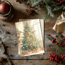 Tarjeta de Navidad con árbol de Navidad vintage