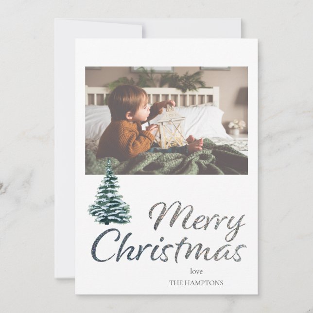 Tarjeta de Navidad con árbol de Navidad y brillo p (Anverso)