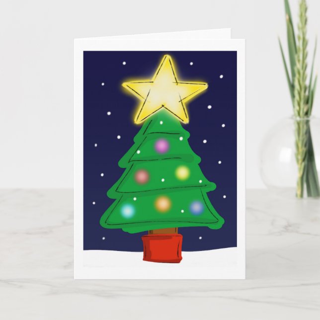 Tarjeta de navidad con árbol de Navidad y estrella (Anverso)