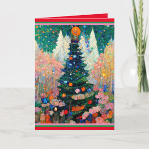 Tarjeta de Navidad con árbol estilo Klimt acuarela