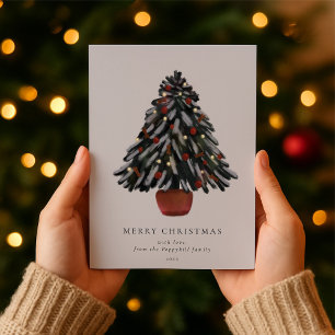 Tarjeta de Navidad con Árbol Familiar Pintado a Ma