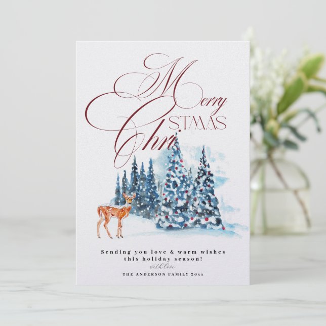 Tarjeta de Navidad con árboles de acuarela (Anverso de pie)