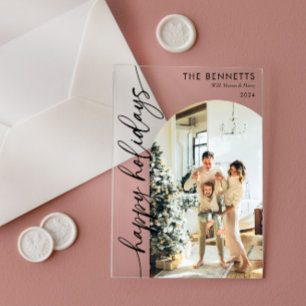 Tarjeta de Navidad con arco de Felices Fiestas Boh