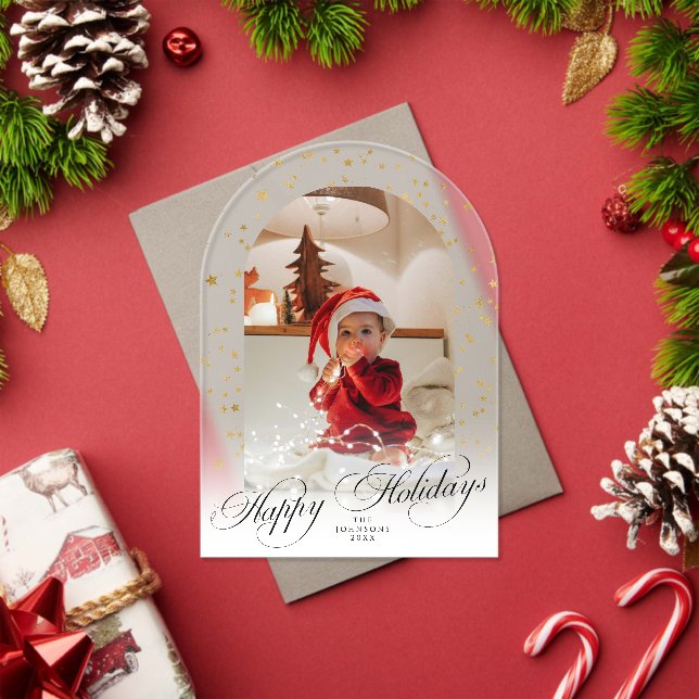 Tarjeta de Navidad con Arco de Foto con Letra Eleg (Insitu (Vacaciones))