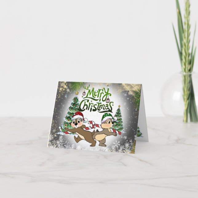 Tarjeta de Navidad con ardillas divertidas (Anverso)