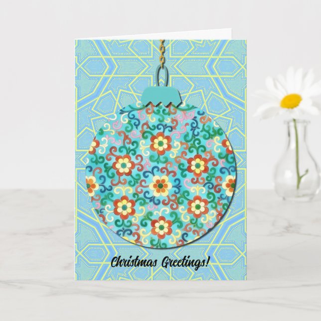 Tarjeta de Navidad con Arte de Adorno Floral de Es (Planta pequeña)