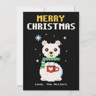 Tarjeta de Navidad con arte de píxeles de oso pola