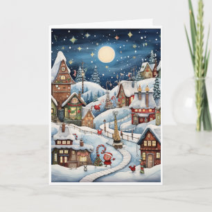 Tarjeta de Navidad con Arte de Pueblo Navideño de