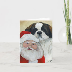 Tarjeta de Navidad con arte de San Bernardo y perr