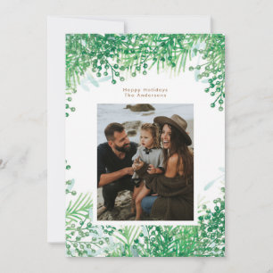 Tarjeta de Navidad con Bayas de Invierno Verdes Fo