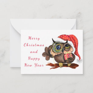 Tarjeta de navidad con Bebé Lechuza con Regalo