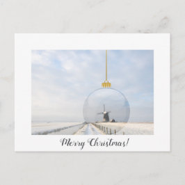 Tarjeta de navidad con bola de vidrio y molino de 