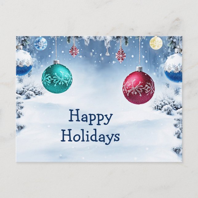 Tarjeta de Navidad con Bolas de Navidad Nevado (Anverso)