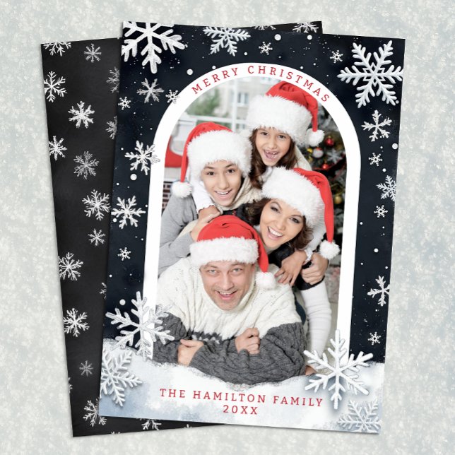 Tarjeta de Navidad con Borde de Copo de Nieve para (Black & White Christmas Card)