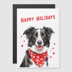 Tarjeta de Navidad con Border Collie y pañuelo roj