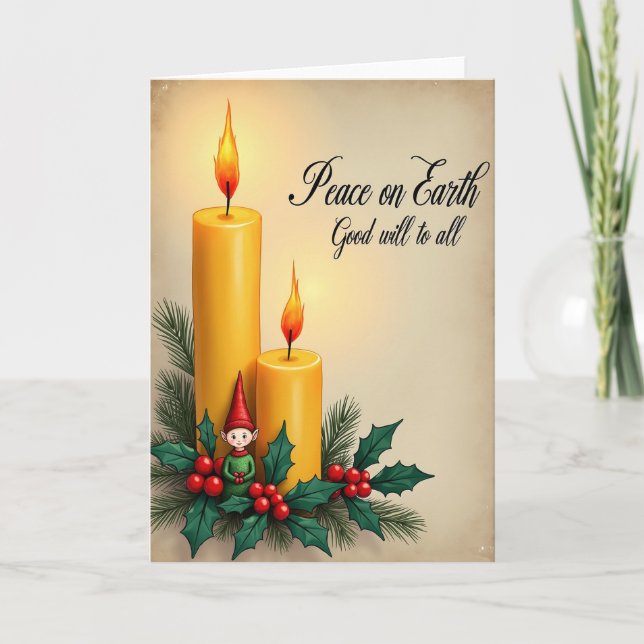Tarjeta de Navidad con brillo de vela dorada (Anverso)