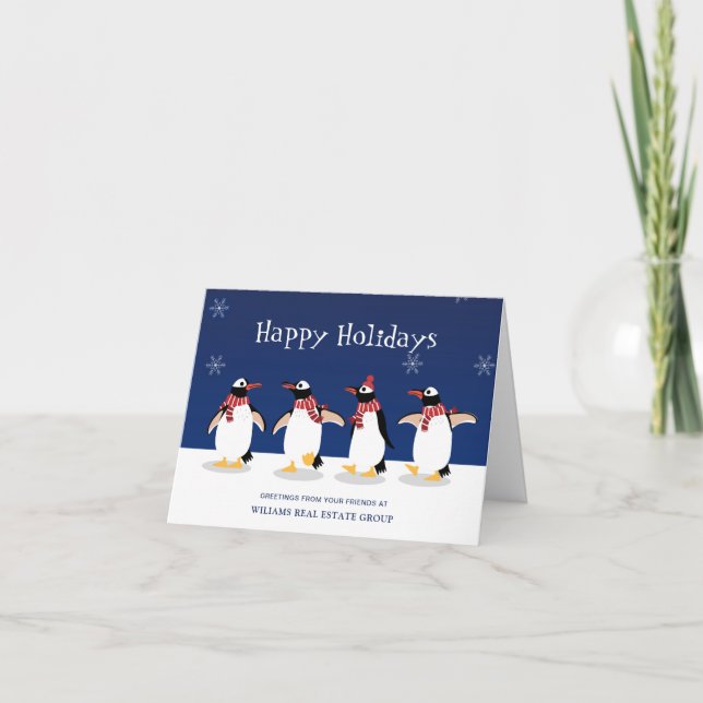 Tarjeta de Navidad con bufanda roja de pingüinos S (Anverso)