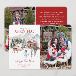 Tarjeta de Navidad con Cabaña de Acuarela