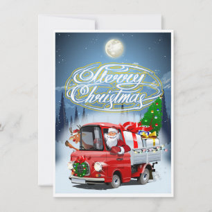 Tarjeta de Navidad con camión de Santa dibujado