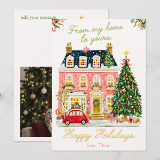 Tarjeta de Navidad con Casa de Pueblo en Acuarela 