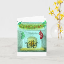 Tarjeta de Navidad con chimenea