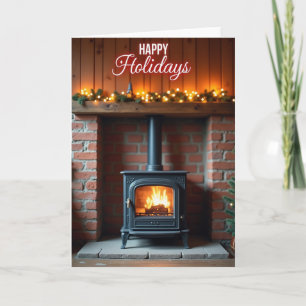 Tarjeta de Navidad con chimenea acogedora