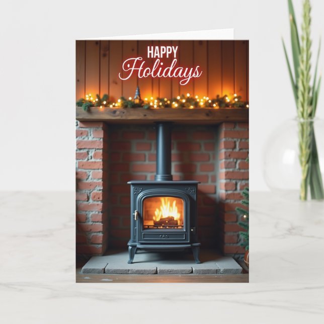 Tarjeta de Navidad con chimenea acogedora (Anverso)