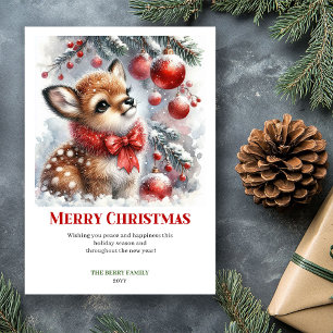 Tarjeta de Navidad con ciervo bebé caprichoso en b