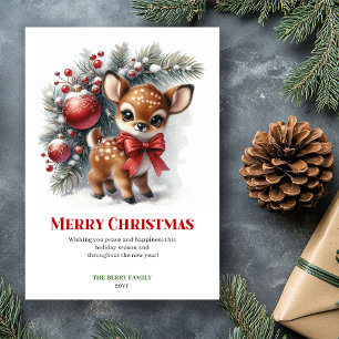 Tarjeta de Navidad con ciervo bebé caprichoso en b