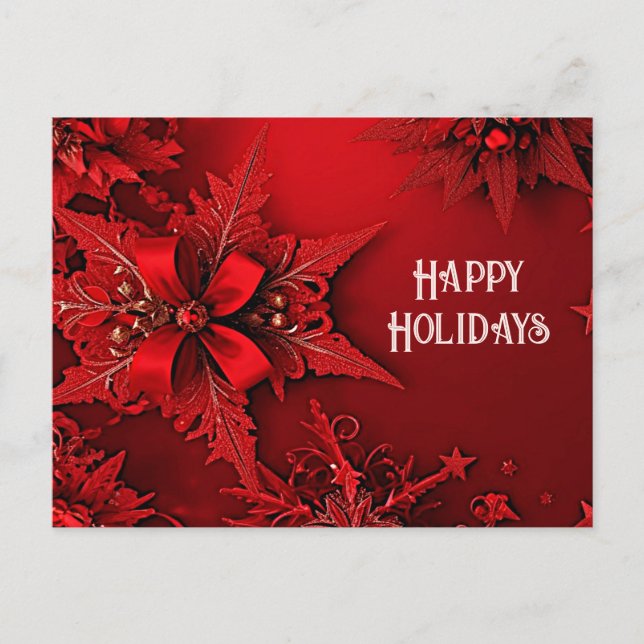 Tarjeta de Navidad con Cinta Roja Floral (Anverso)