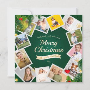 Tarjeta de Navidad con Collage de 12 Fotos para la