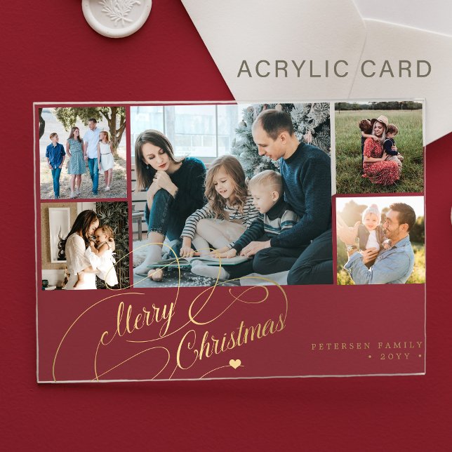 tarjeta de Navidad con collage de 5 fotos doradas  (Subido por el creador)