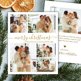 Tarjeta de Navidad con Collage de 5 Fotos en Oro y