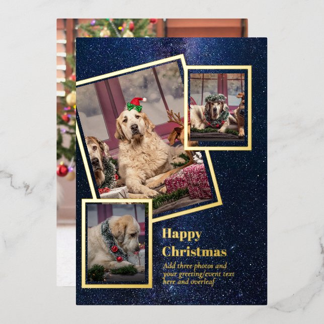 Tarjeta de Navidad con Collage de FOTOS con HOJA D (Anverso/Reverso)