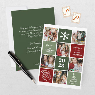 Tarjeta de Navidad con Collage de Seis Fotos Moder