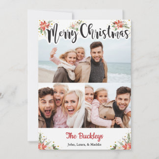 Tarjeta de Navidad con Collage Floral Acuarela Boh