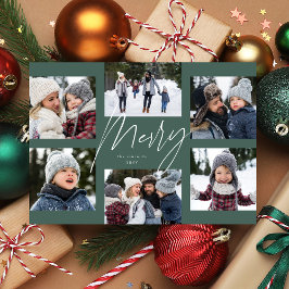Tarjeta de Navidad con collage moderno de 6 fotos 