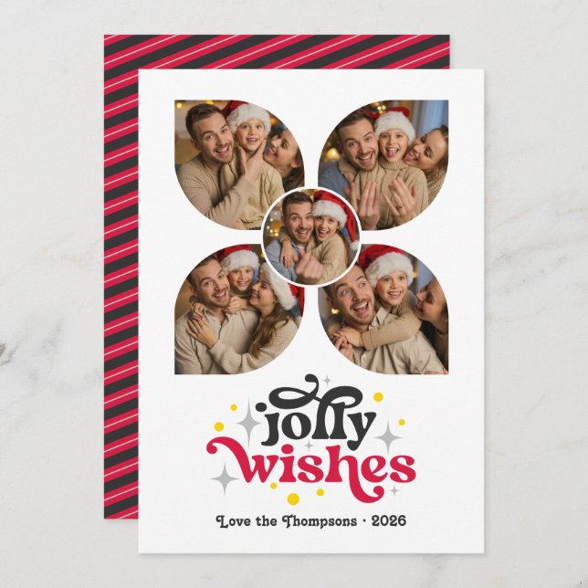 Tarjeta de Navidad con Collar Negro Festivo Retro (Anverso / Reverso)