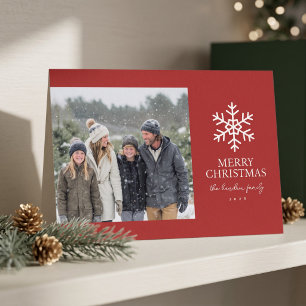Tarjeta de Navidad con Copo de Nieve Moderno - Roj