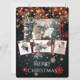 Tarjeta de Navidad con copos de nieve y luces de c