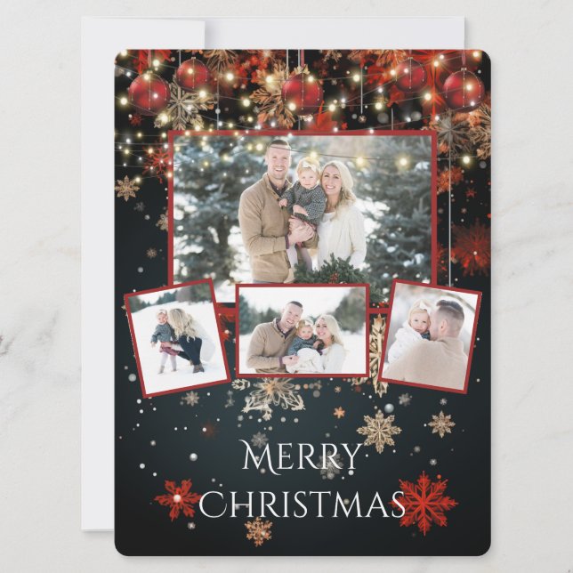 Tarjeta de Navidad con copos de nieve y luces de c (Anverso)