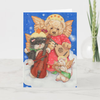 Tarjeta de Navidad con coro de ángeles de peluche