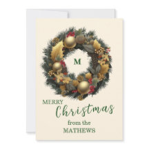 TARJETA DE NAVIDAD CON CORONA BOTÁNICA DE ORO Y MO