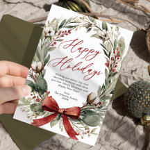 Tarjeta de Navidad con Corona de Acuarela Felices