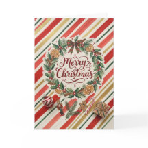 Tarjeta de Navidad con Corona de Rayas de Caramelo