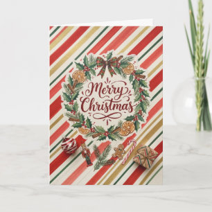 Tarjeta de Navidad con Corona de Rayas de Caramelo