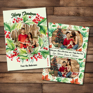 Tarjeta de Navidad con Corona Festiva 3 Fotos