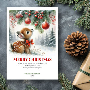 Tarjeta de Navidad con cría de corzo editable en a