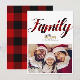 Tarjeta de Navidad con Cuadro de Familia Dorado